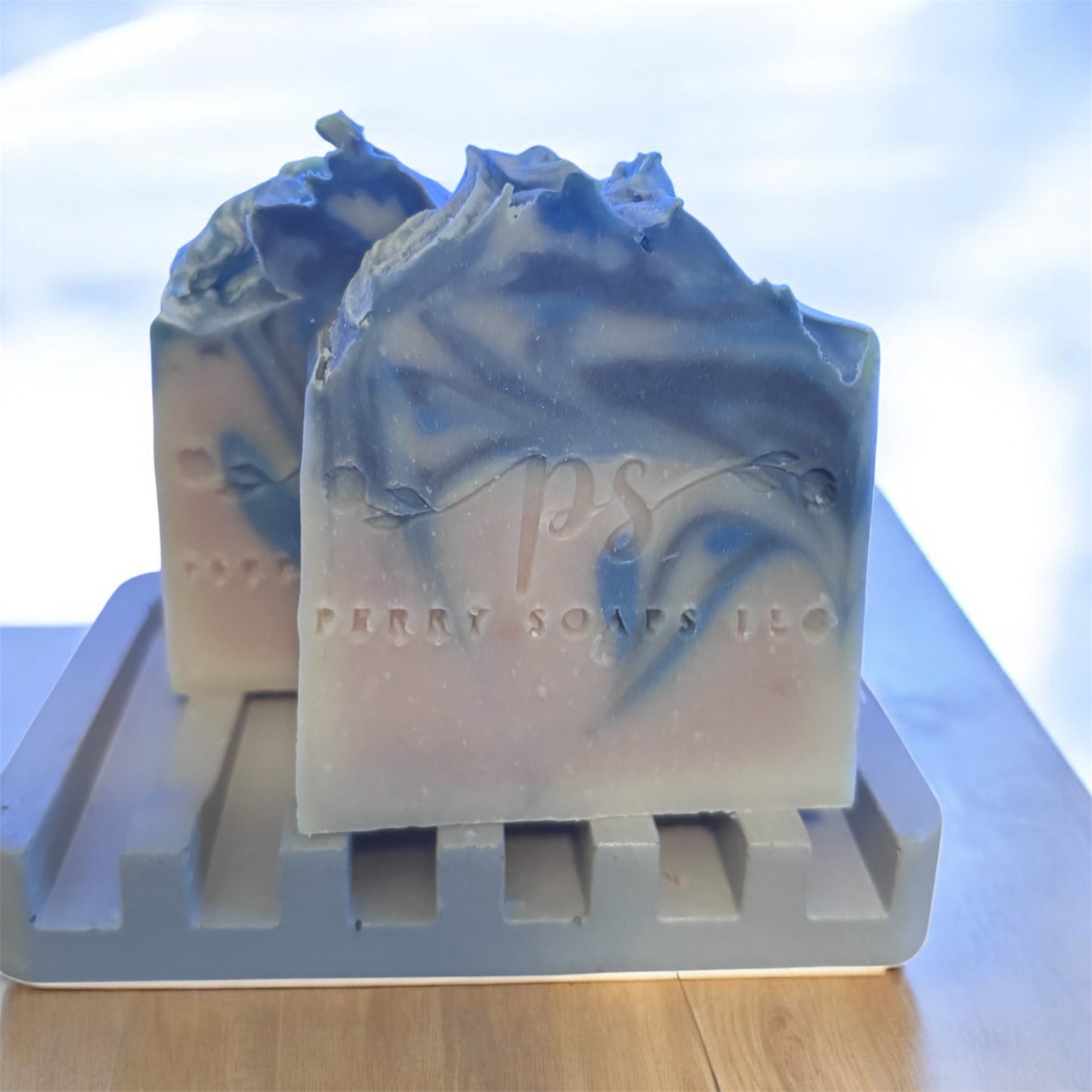 blue and white swirls square soap bar